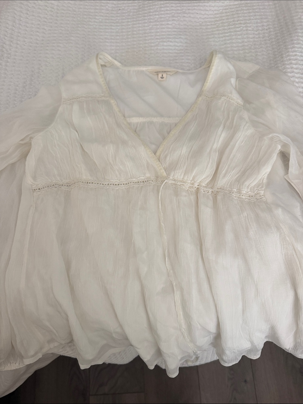 Lucky Brand Cream Gauzy V-Neck Peasant Blouse